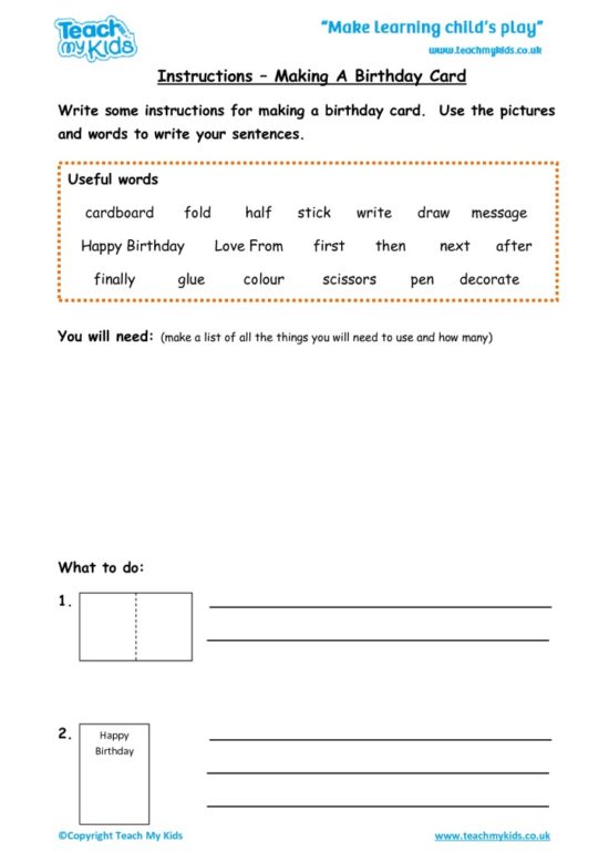 Worksheets for kids - instructions-making-b.day-card-pictures